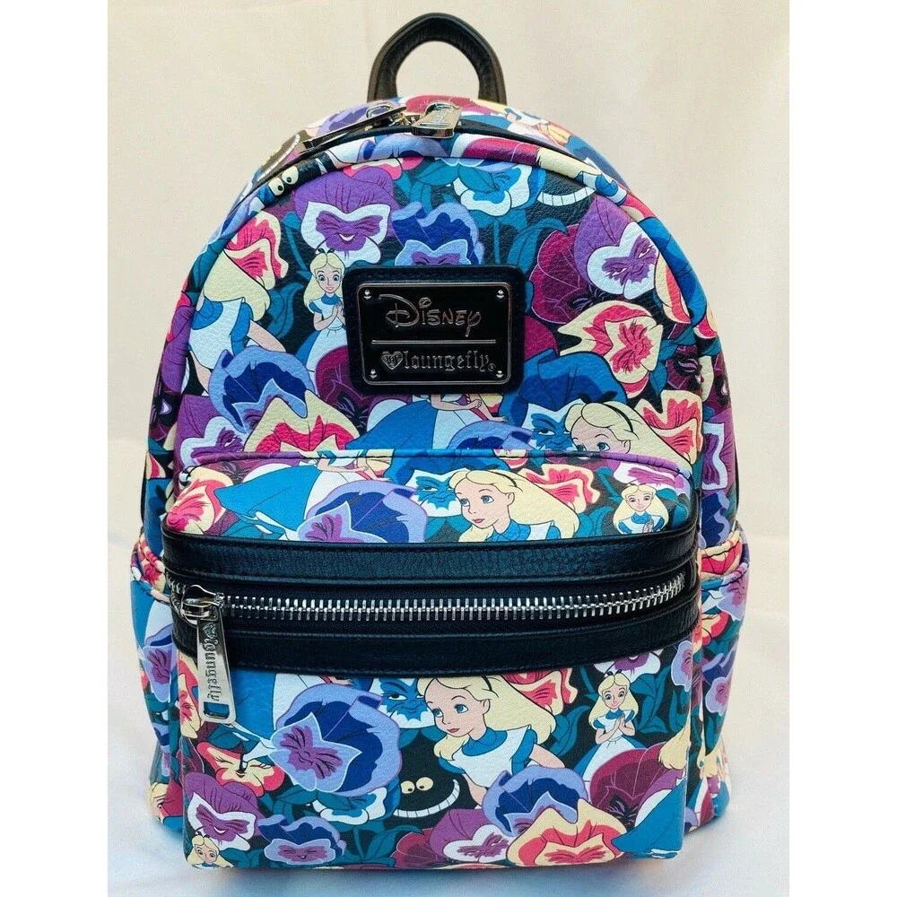 Loungefly Disney Parks Alice Wonderland Wild Flower AOP Mini Backpack HEART LOGO